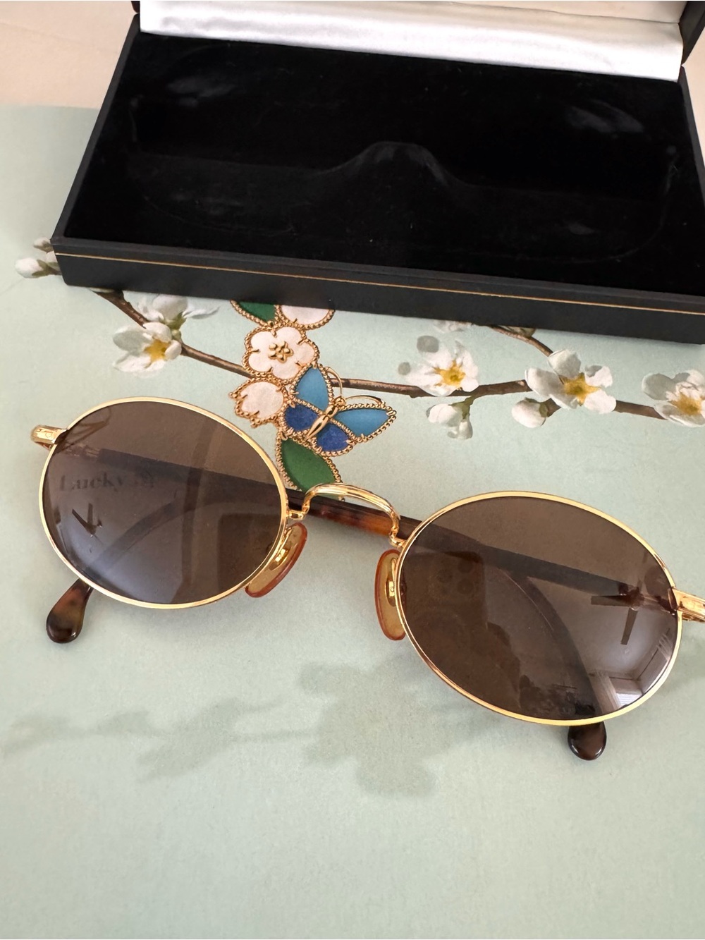 Montblanc Meisterstuck Gold Round Metal Frame Sunglasses with Brown Lenses